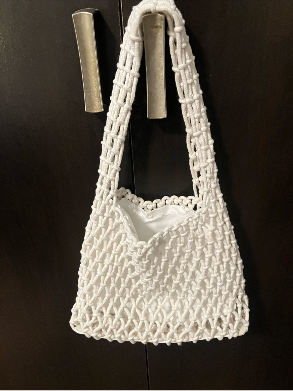 White Macrame Shoulder Bag - Lightweight Woven Tote
